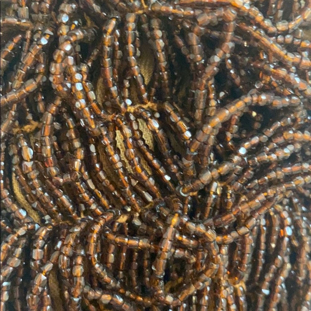 Vtg Amber Colored Beaded Drawstring Flapper Bag - image 3